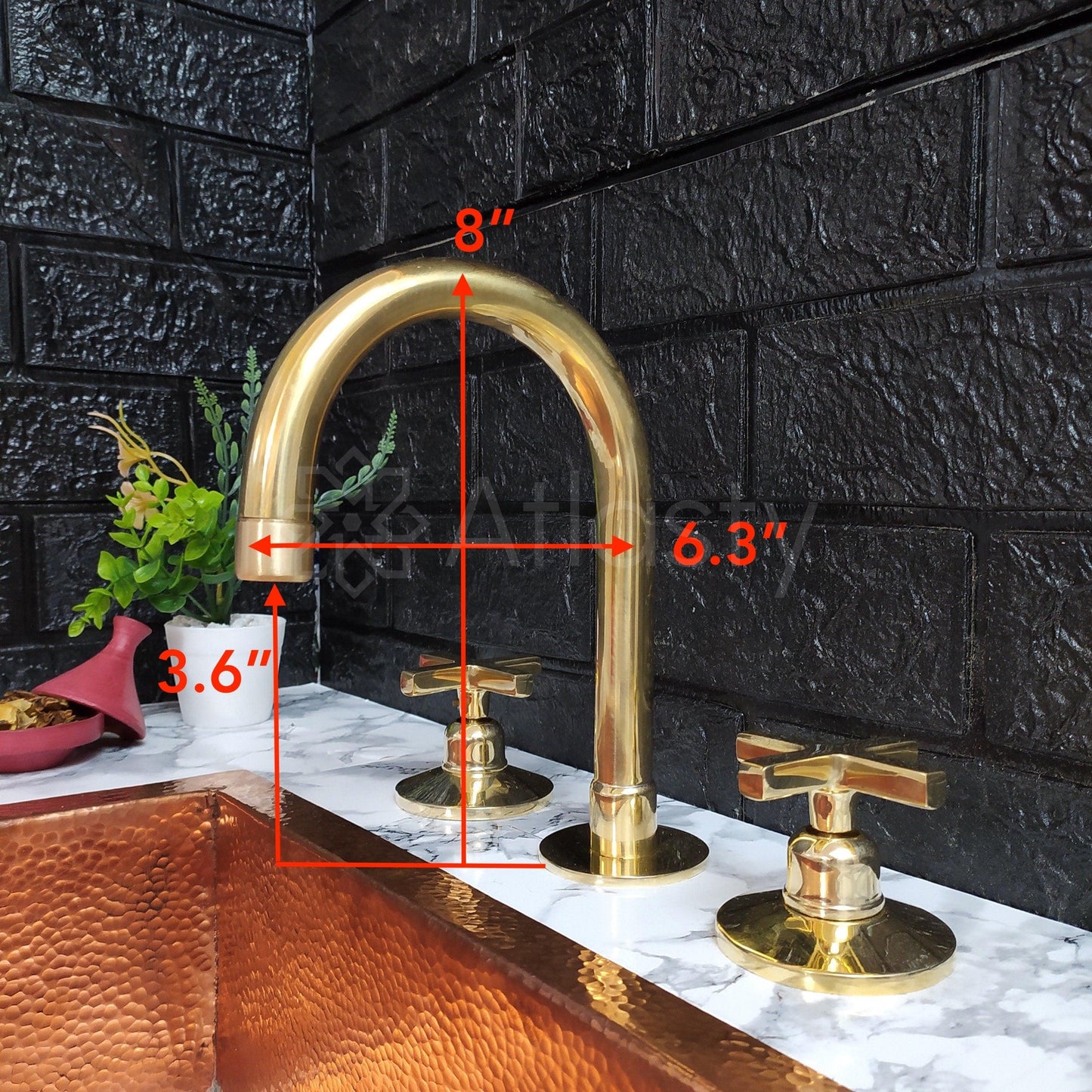 Unlacquered Brass 3 Holes Faucet, Deck Mounted Faucet With Cross Handles