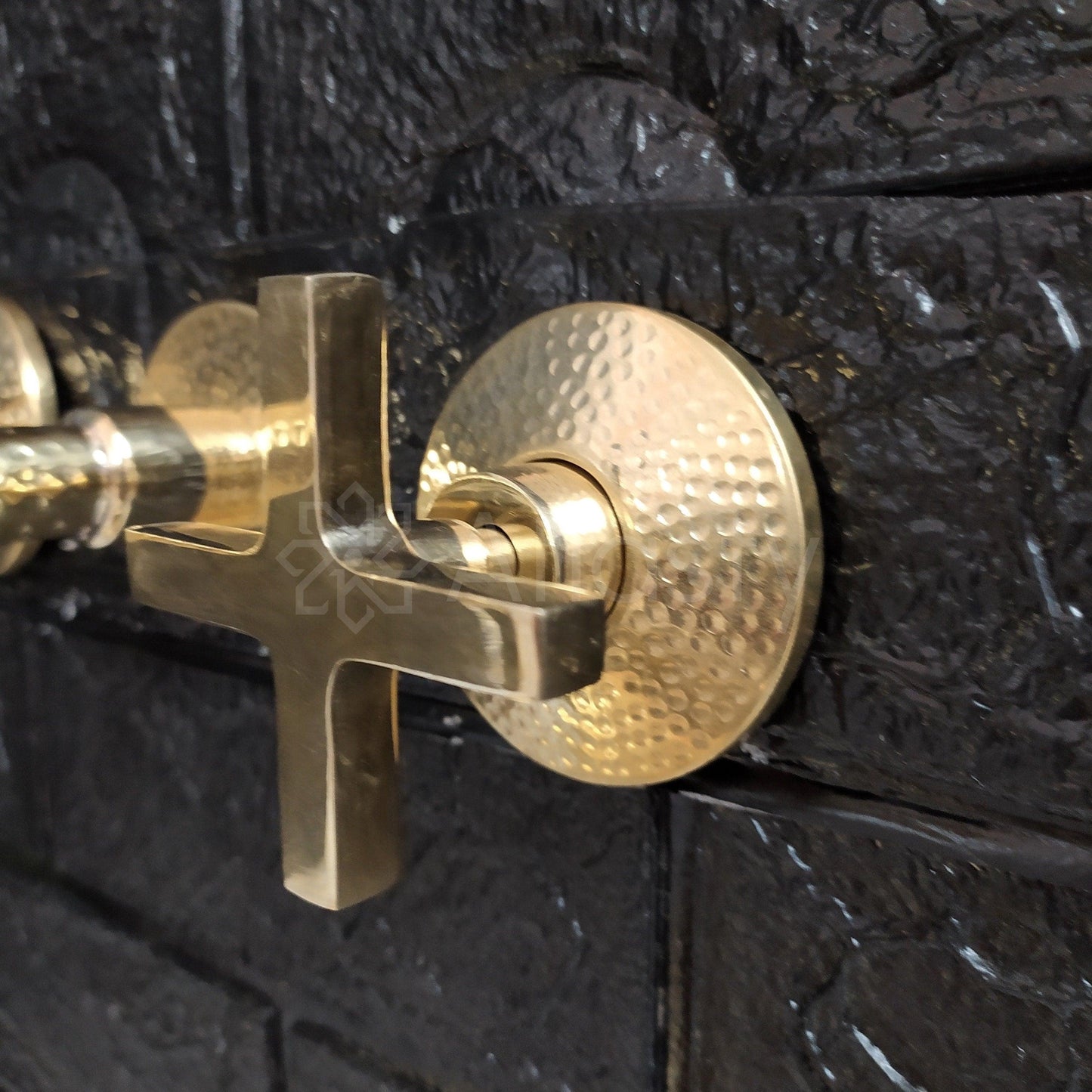 Unlacquered Brass Hammered Wall Mounted Bathroom Faucet - Vessel Sink Faucet with Cross or Lever Handles