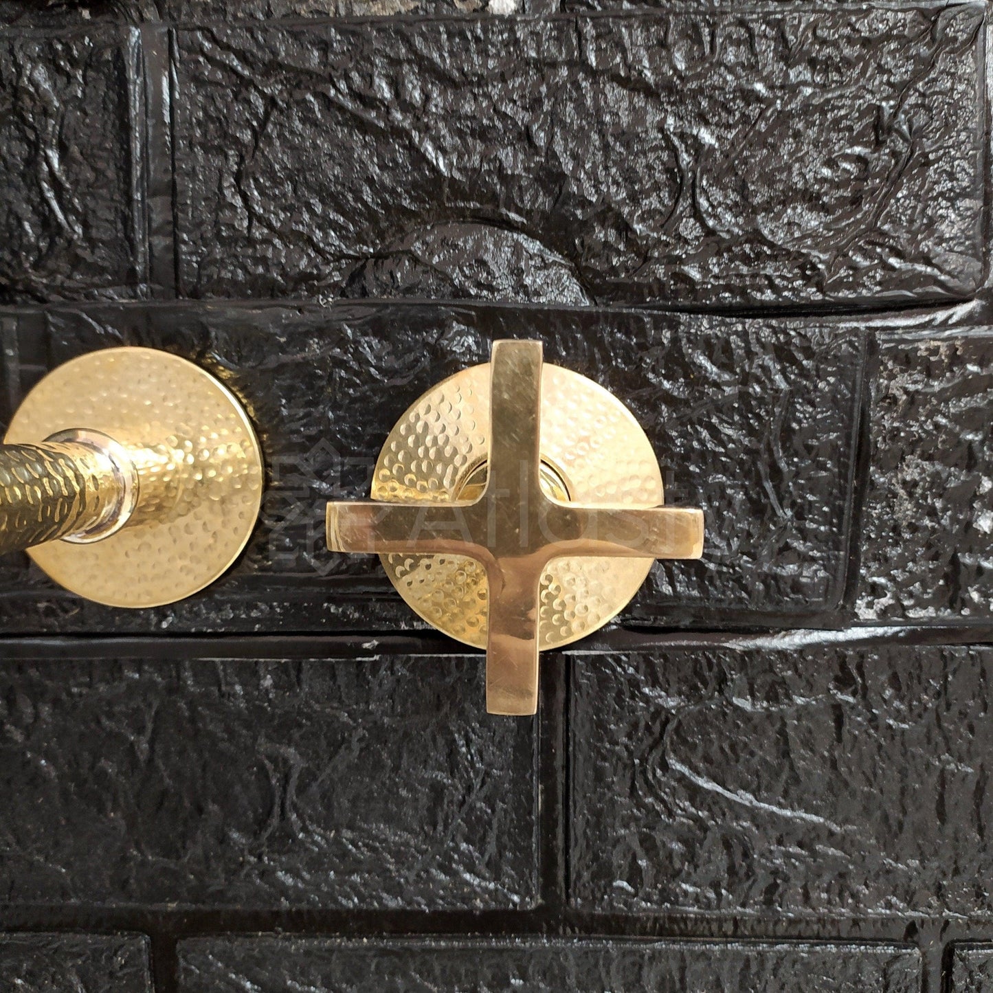 Unlacquered Brass Hammered Wall Mounted Bathroom Faucet - Vessel Sink Faucet with Cross or Lever Handles