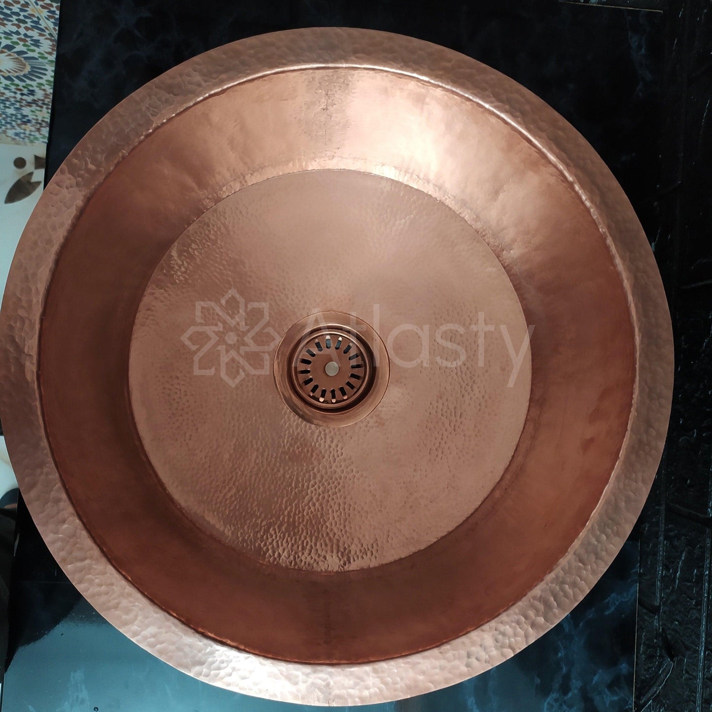 Solid Copper Hammered Sink, Round Copper Drop-in Sink