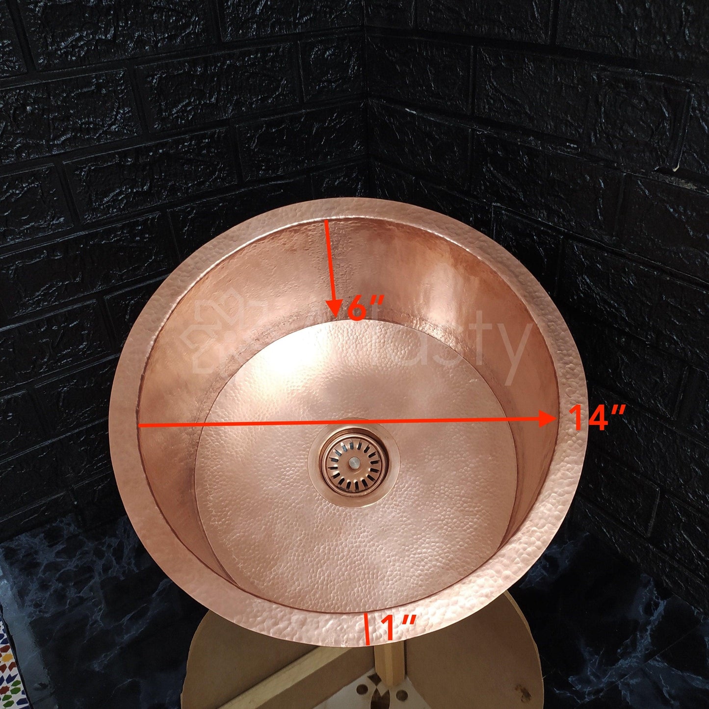 Solid Copper Hammered Sink, Round Copper Drop-in Sink