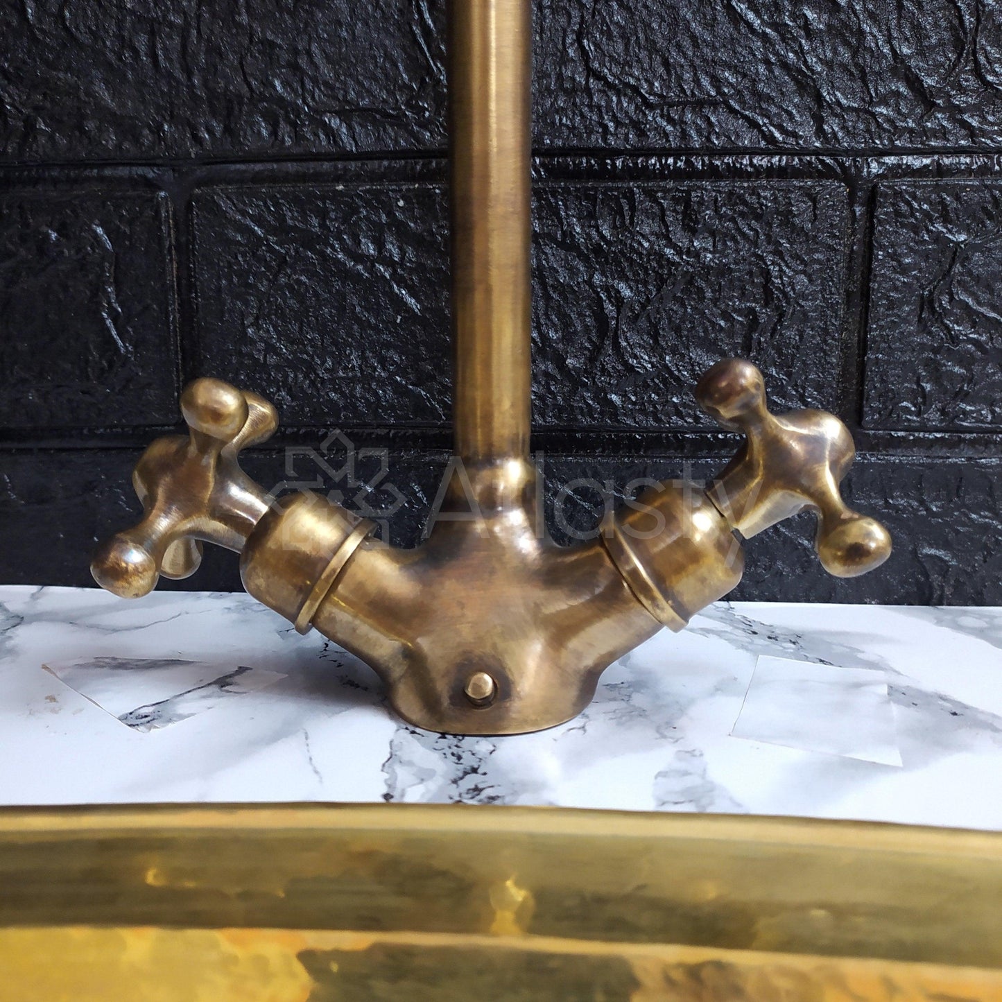 Curved Bronze Bathroom Faucet, Oil Rubbed Bronze, Cross Handles