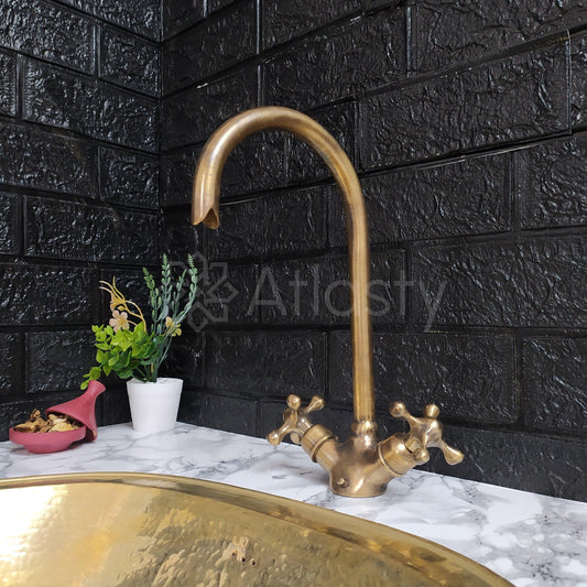Curved Bronze Bathroom Faucet, Oil Rubbed Bronze, Cross Handles
