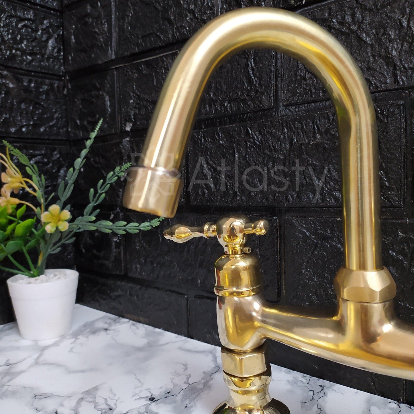 Gooseneck Solid Brass Faucet,Bridge Faucet, Unlacquered Brass