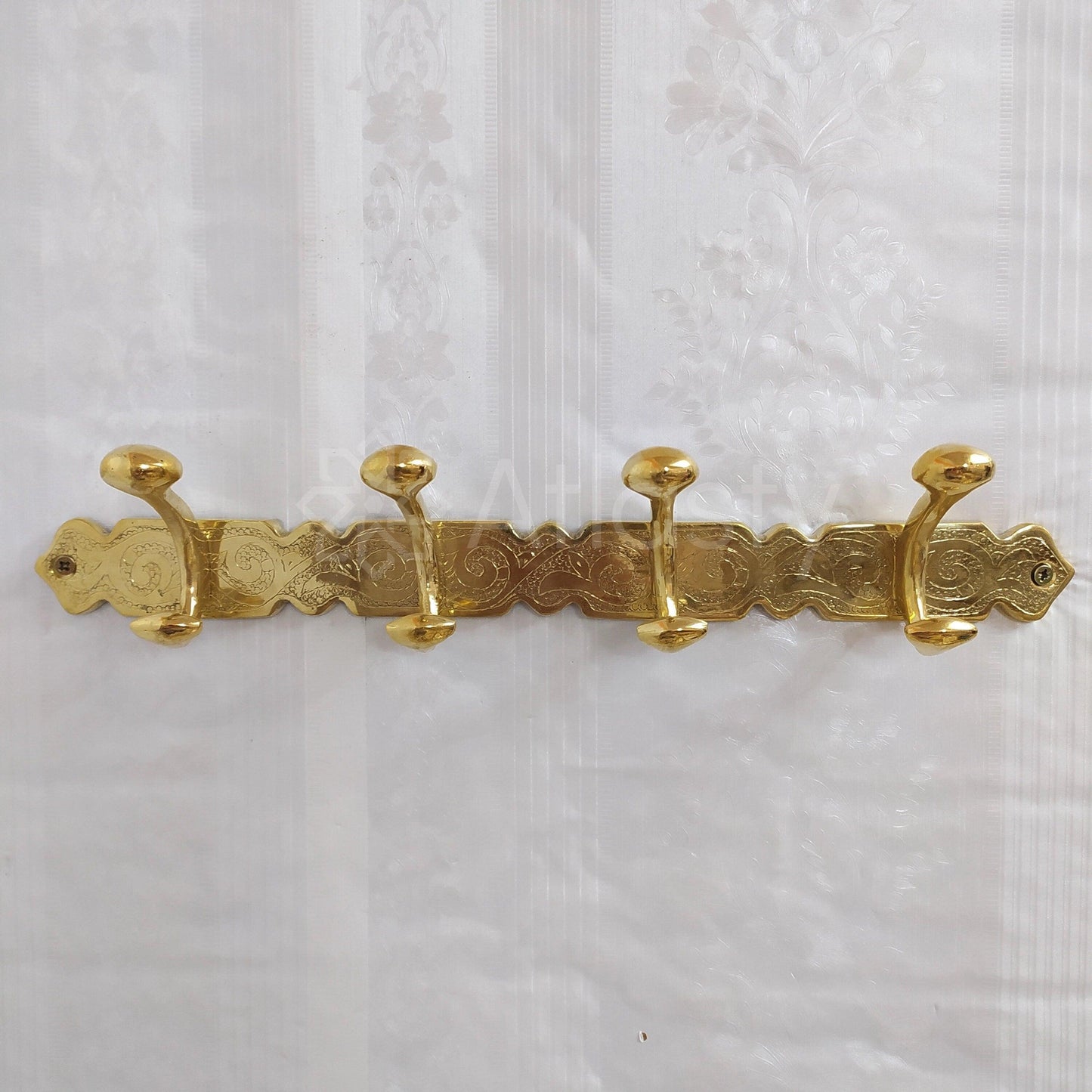 Engraved Solid Brass Clothes Hooks Holder, Handcrafted Wall Hanging Hook