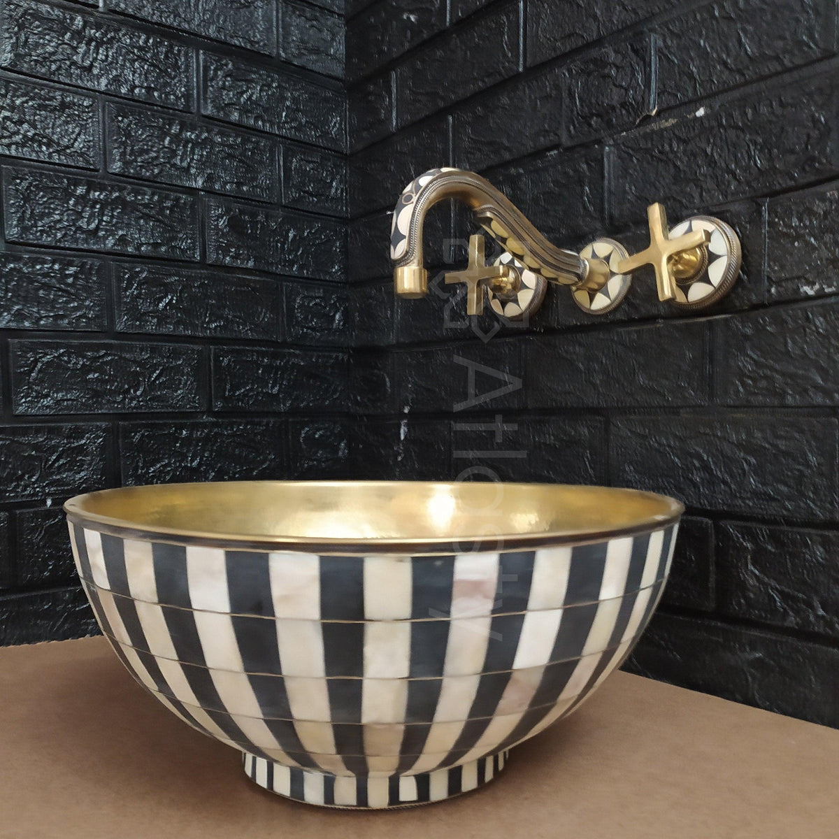 Bathroom Sink created from Wood and Brass, Vanity Vessel Sink