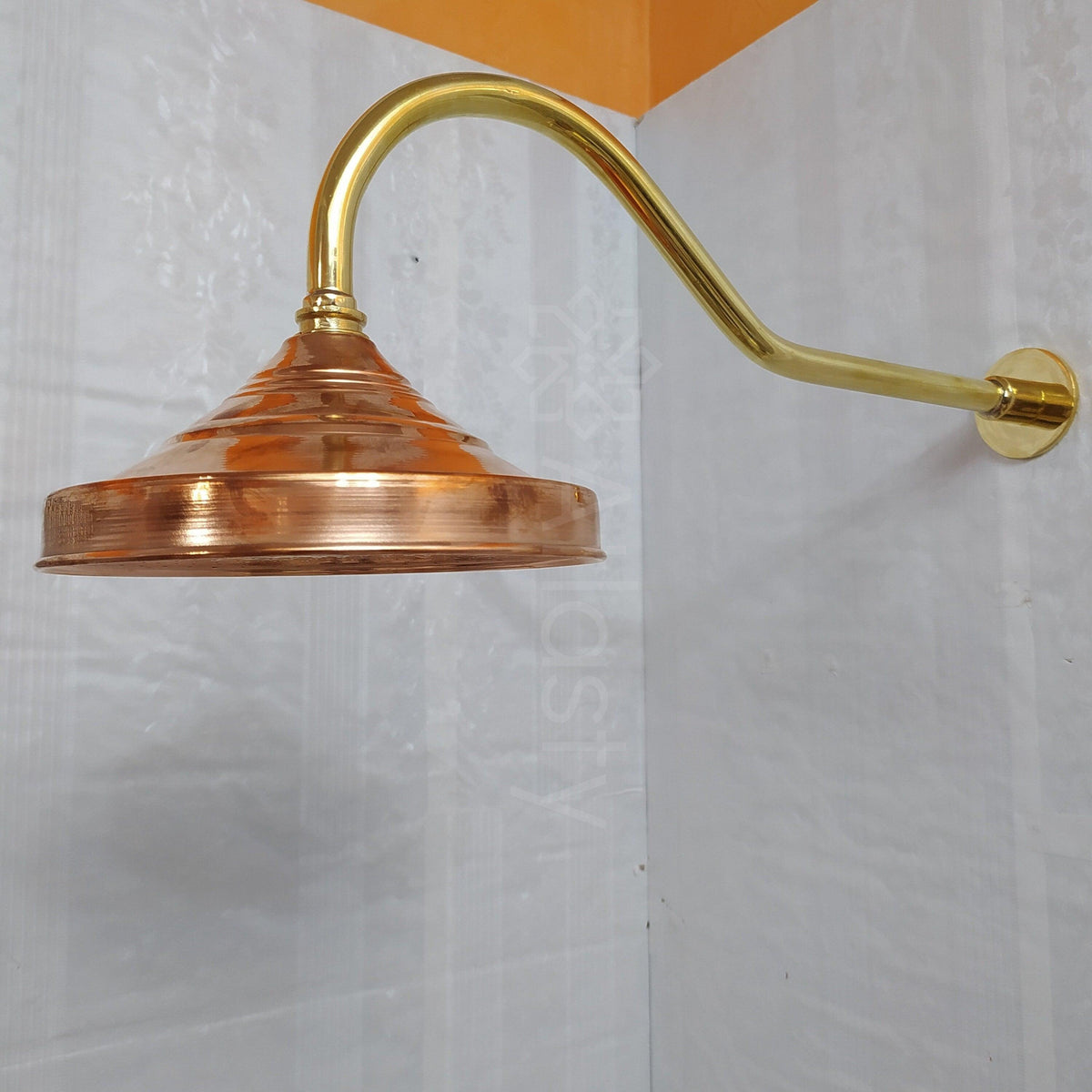 Brass Round Shower Head with Brass Arcuate Arm, Outdoor and Indoor showerhead
