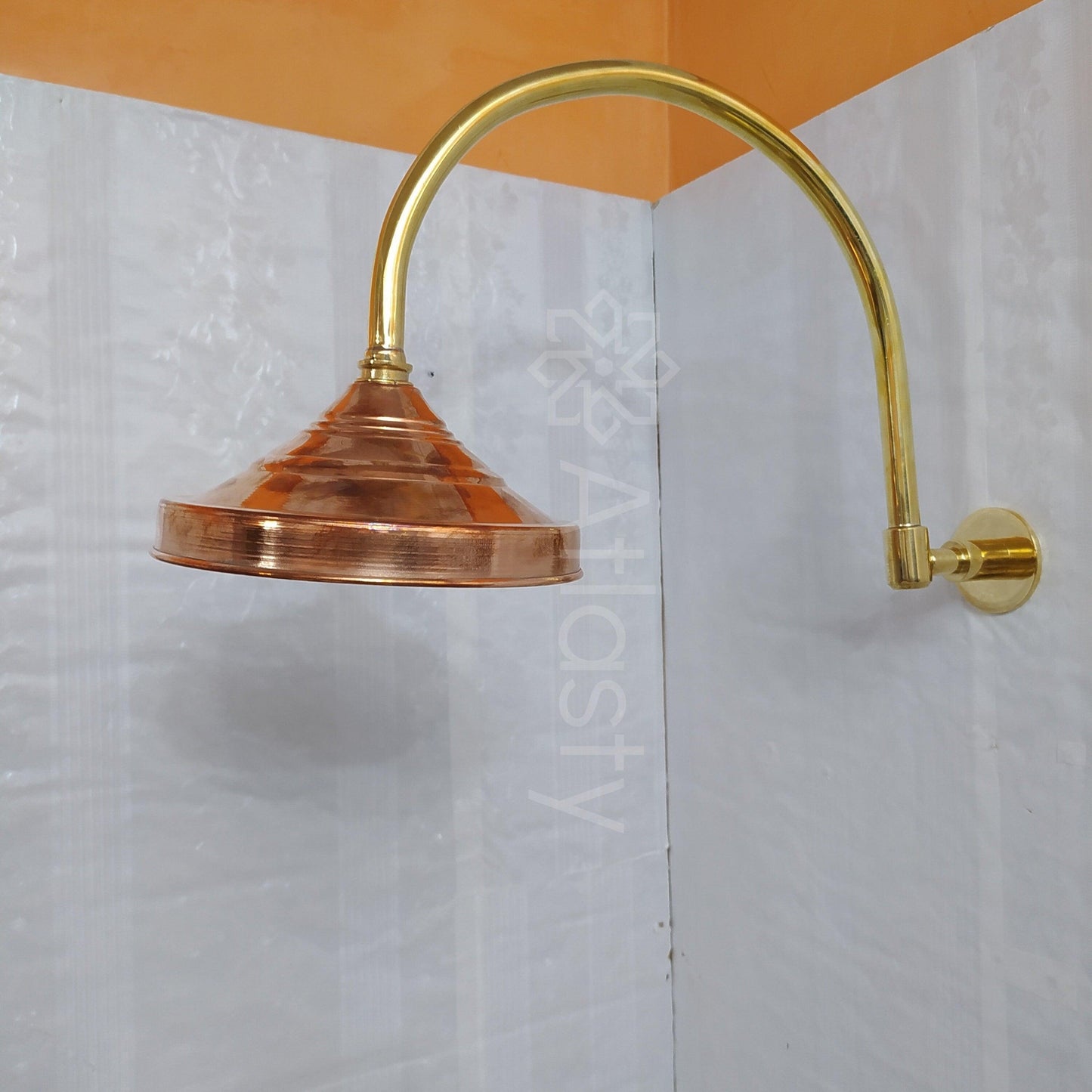 Brass Round Shower Head with Brass Arcuate Arm, Outdoor and Indoor showerhead