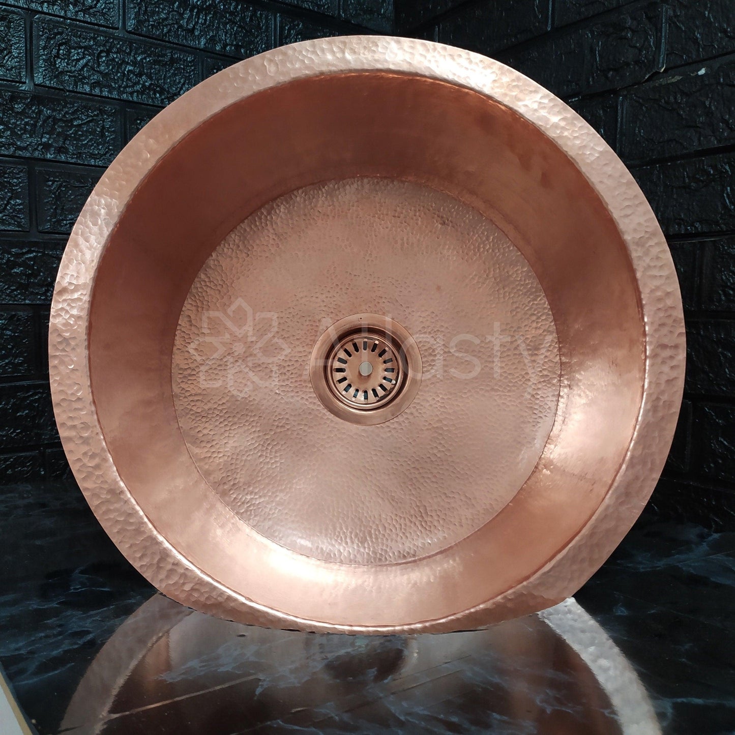 Solid Copper Hammered Sink, Round Copper Drop-in Sink