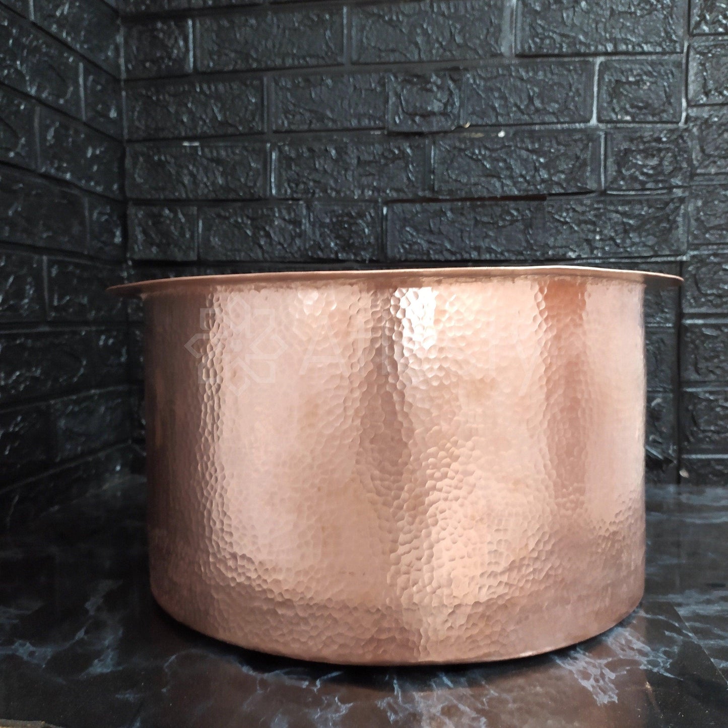 Solid Copper Hammered Sink, Round Copper Drop-in Sink