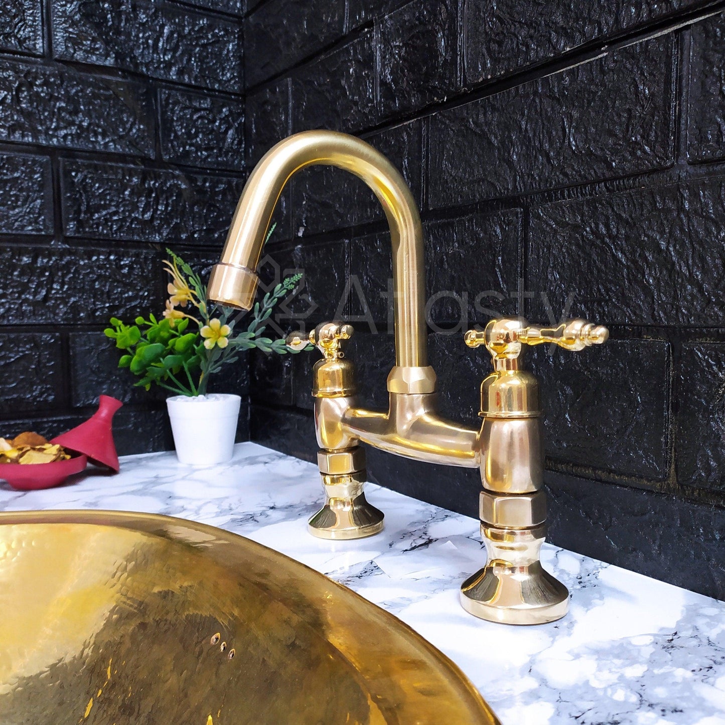 Gooseneck Solid Brass Faucet,Bridge Faucet, Unlacquered Brass