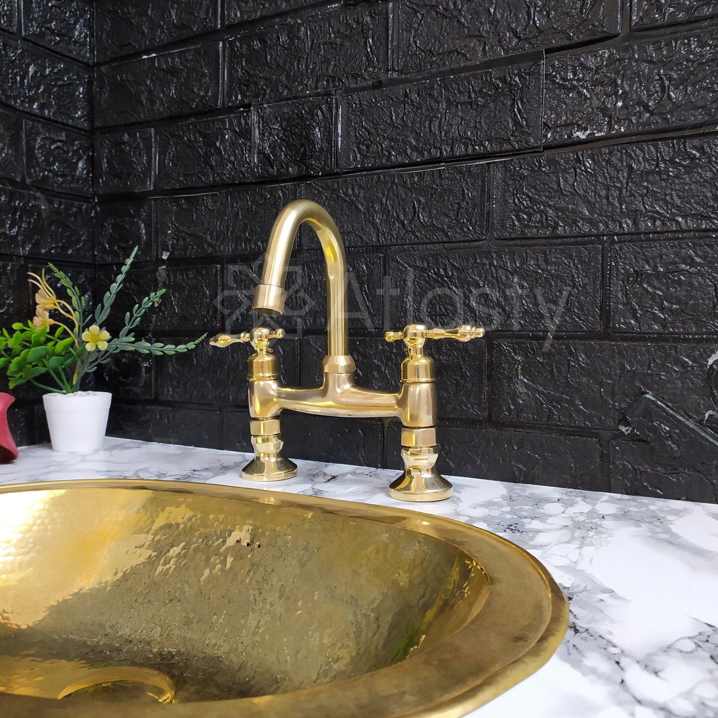 Gooseneck Solid Brass Faucet,Bridge Faucet, Unlacquered Brass