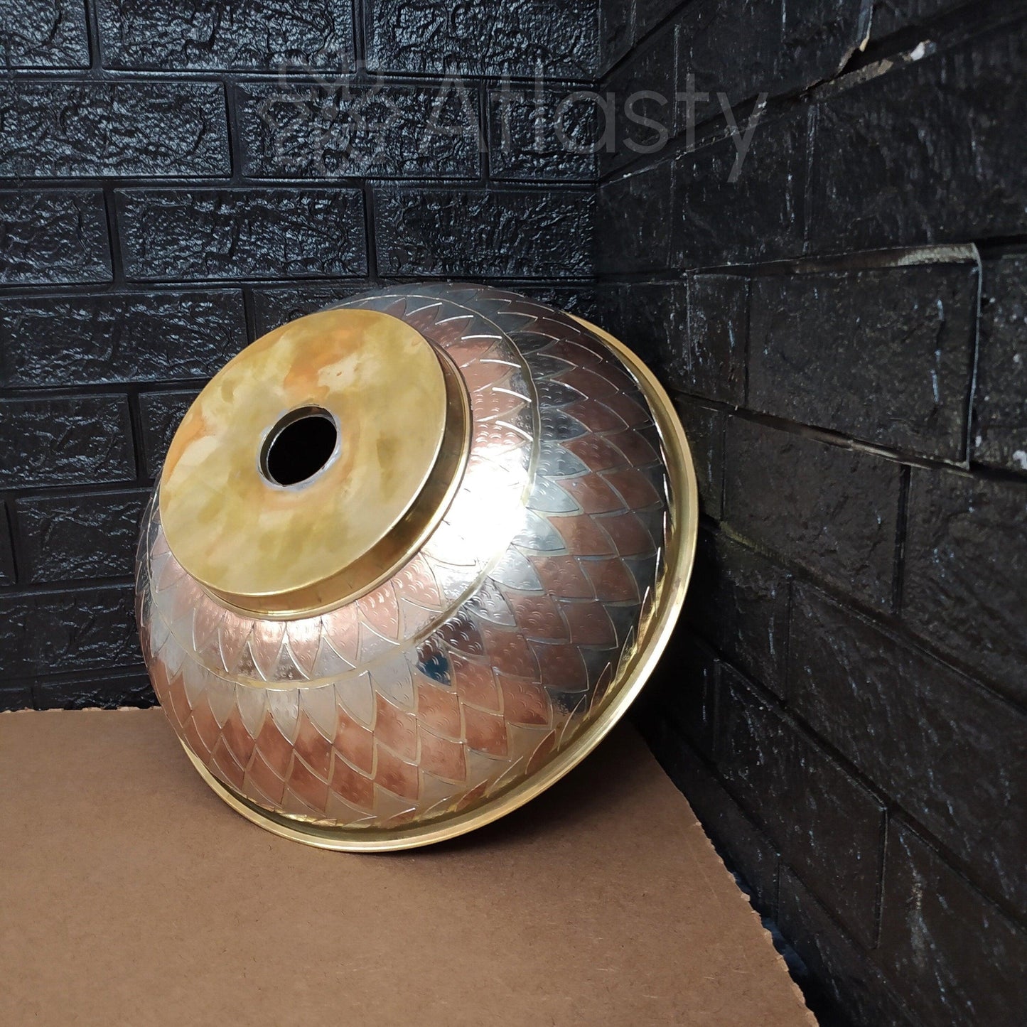 Engraved Round Brass Sink, Vintage Engraved Vessel Sink for Bathrooms