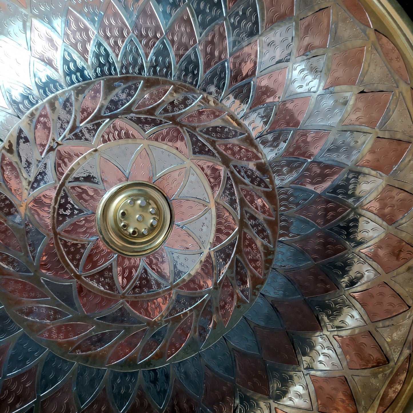 Engraved Round Brass Sink, Vintage Engraved Vessel Sink for Bathrooms