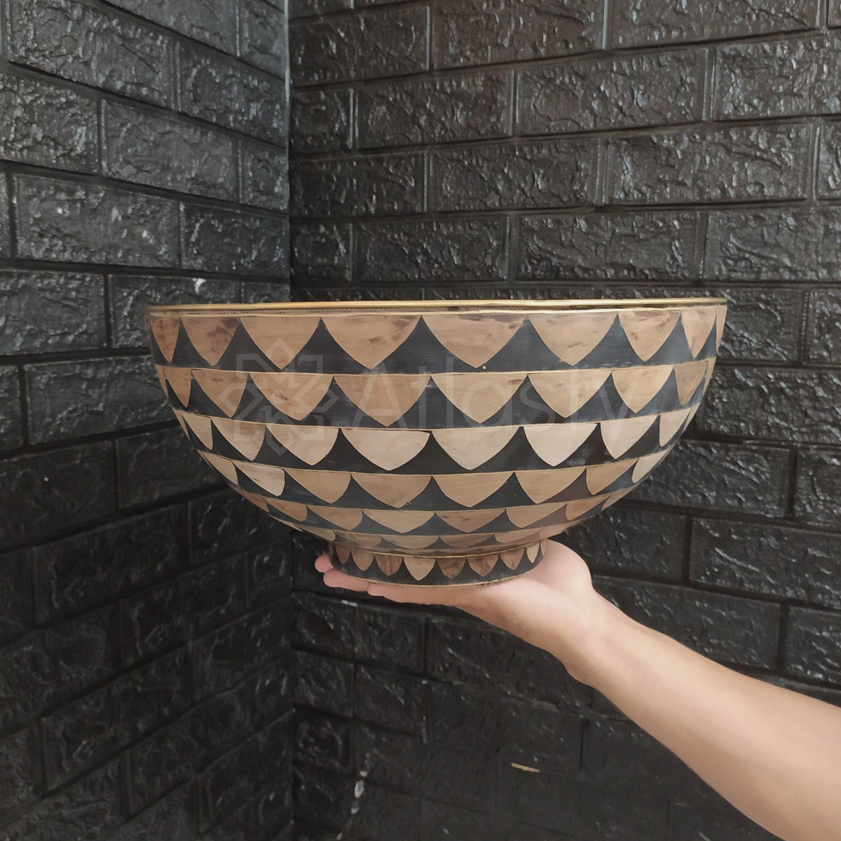 Bathroom Sink created from Brass and Resin, Black and Brown Pattern, Vanity Vessel Sink