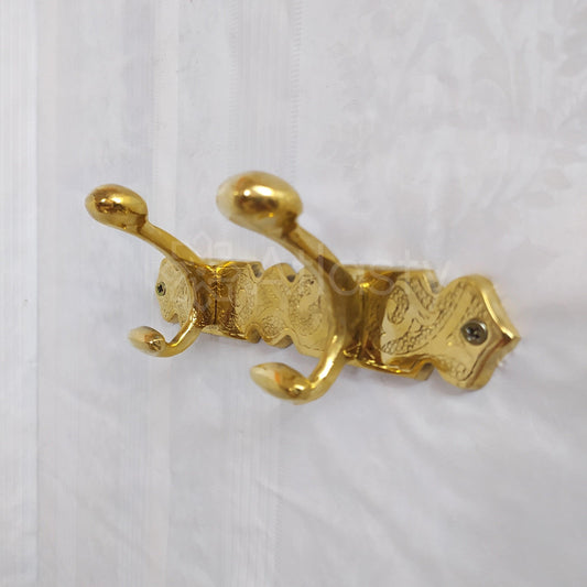 Engraved Solid Brass Clothes Hooks Holder, Handcrafted Wall Hanging Hook