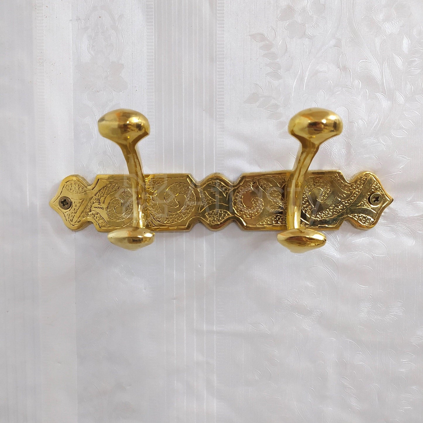 Engraved Solid Brass Clothes Hooks Holder, Handcrafted Wall Hanging Hook