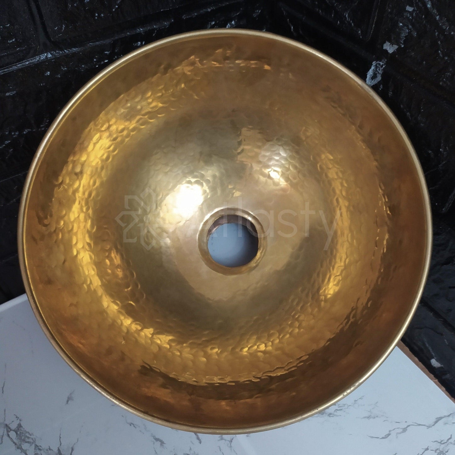 Bathroom Sink created from Brass and Resin, Black and White Pattern, Vanity Vessel Sink