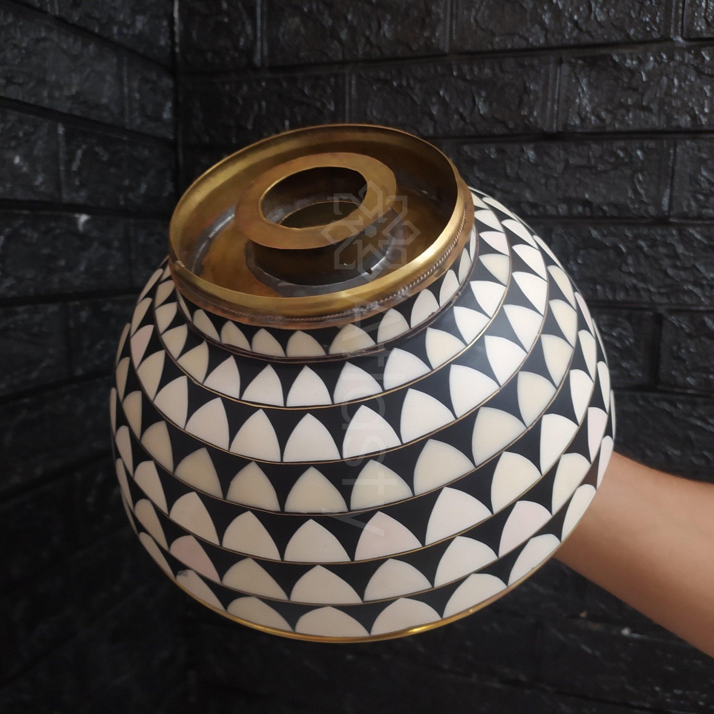 Bathroom Sink created from Brass and Resin, Black and White Pattern, Vanity Vessel Sink