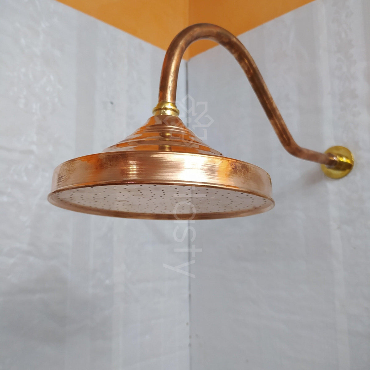 Copper Round Shower Head with Copper Arcuate Arm, Outdoor and Indoor showerhead