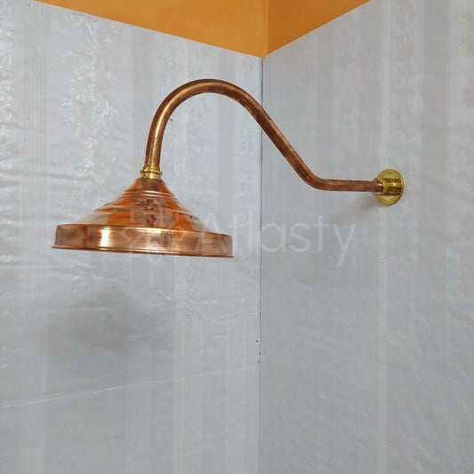 Copper Round Shower Head with Copper Arcuate Arm, Outdoor and Indoor showerhead