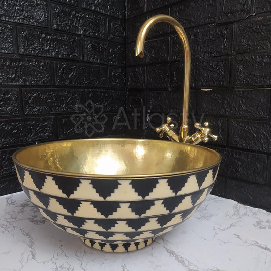 Brass Bathroom Sink | Brass Resin Vanity Vessel Sink | Black and White Bowl Sink | Bathroom Vanities | Antique | Bathroom Decoration