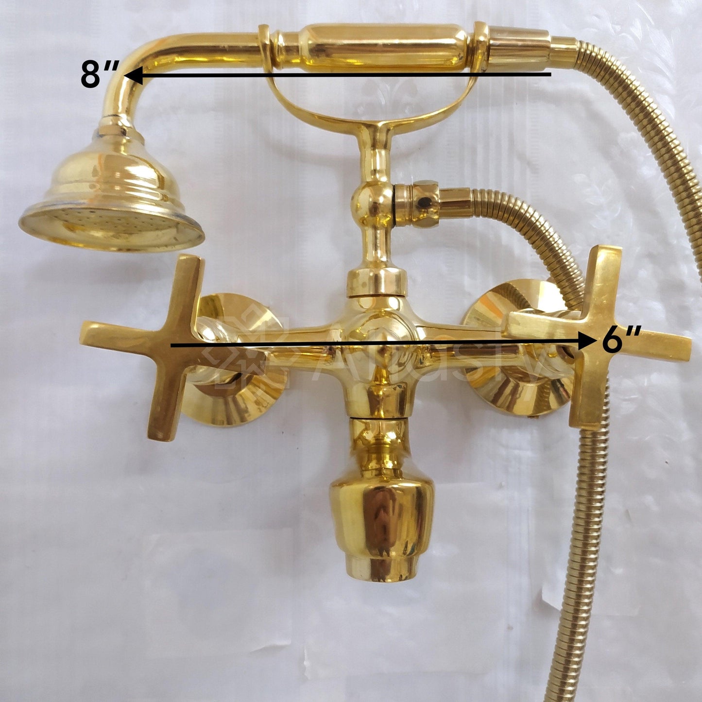 Unlacquered Brass Wall Mount Tub Filler, Telephone Bathtub Faucet, Handheld Shower