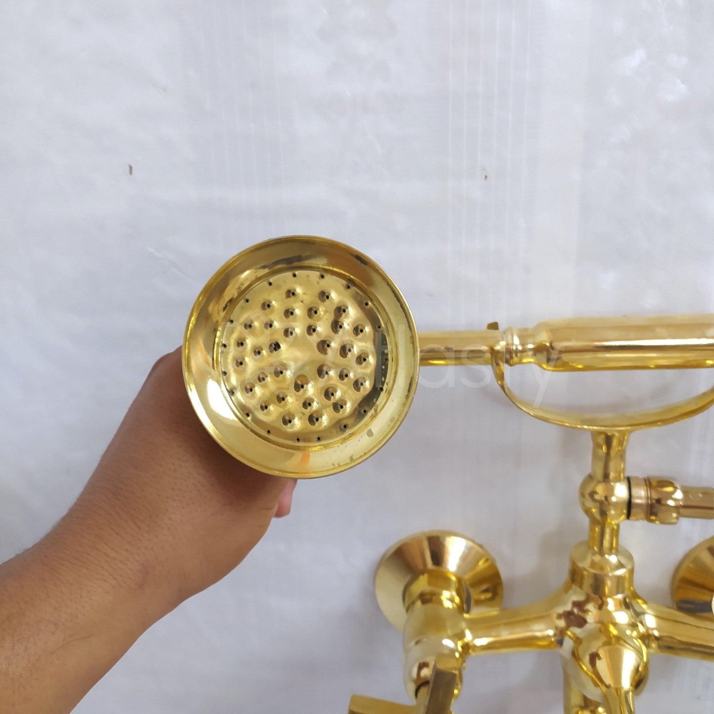 Unlacquered Brass Wall Mount Tub Filler, Telephone Bathtub Faucet, Handheld Shower
