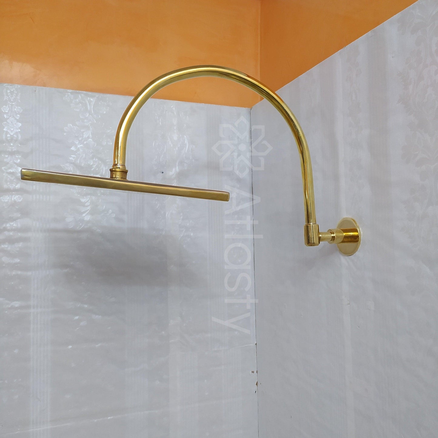 Brass Round Shower Head with Brass Arcuate Arm, Outdoor and Indoor showerhead