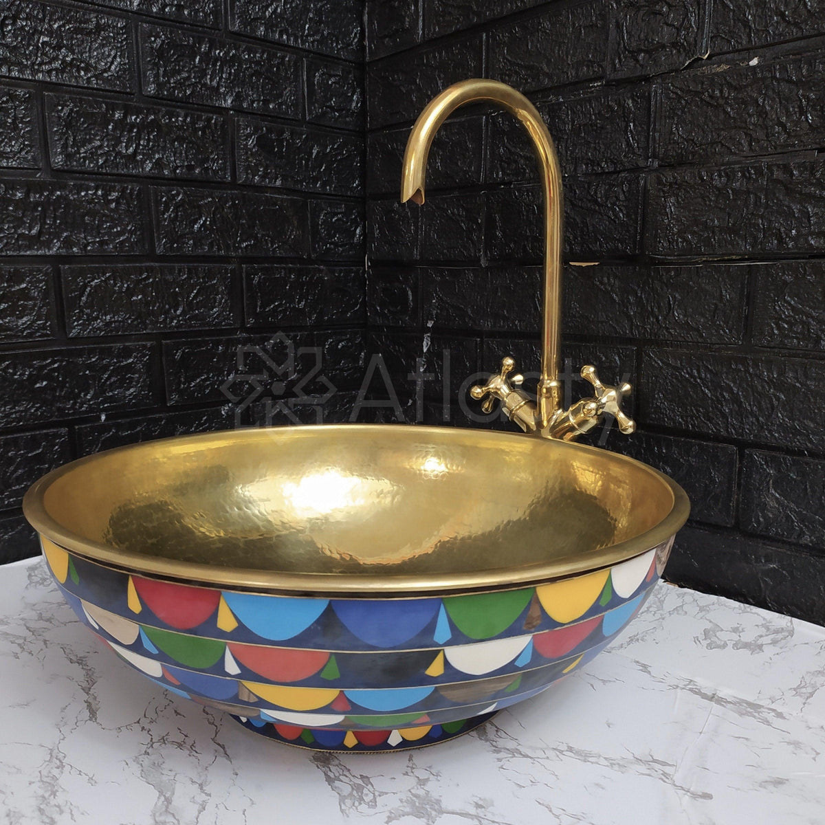 Bathroom Sink created from Brass and Resin, Colorful Design, Vanity Vessel Sink