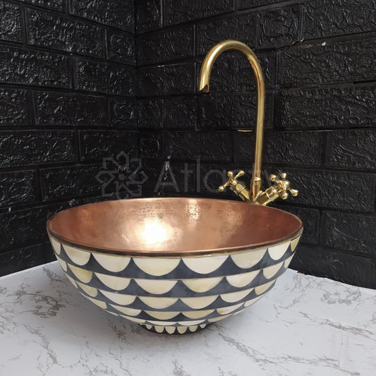 Copper Bathroom Sink | Copper Resin Vanity Vessel Sink | Black and White Bowl Sink | Bathroom Vanities | Antique | Bathroom Decoration