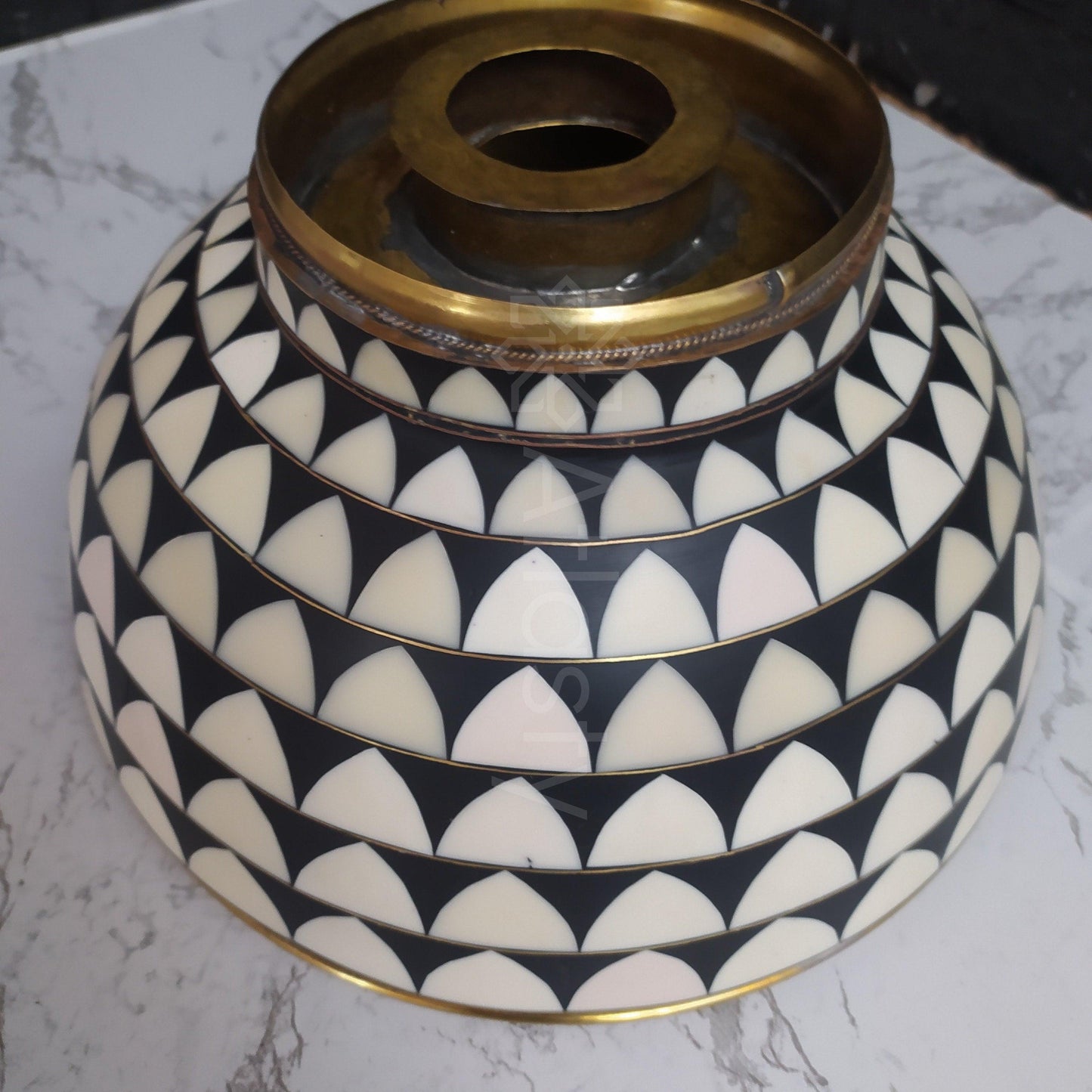 Bathroom Sink created from Brass and Resin, Black and White Pattern, Vanity Vessel Sink