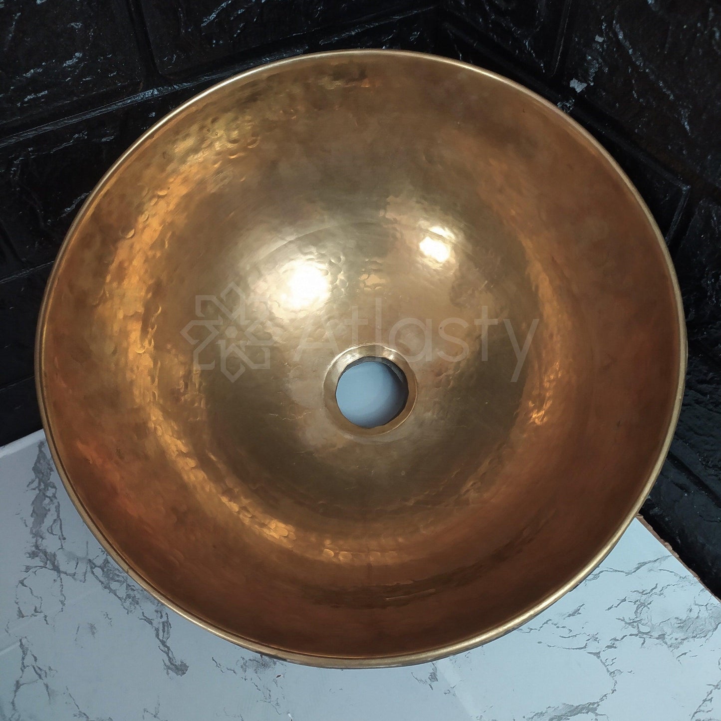 Bathroom Sink created from Brass and Resin, Black and White Pattern, Vanity Vessel Sink