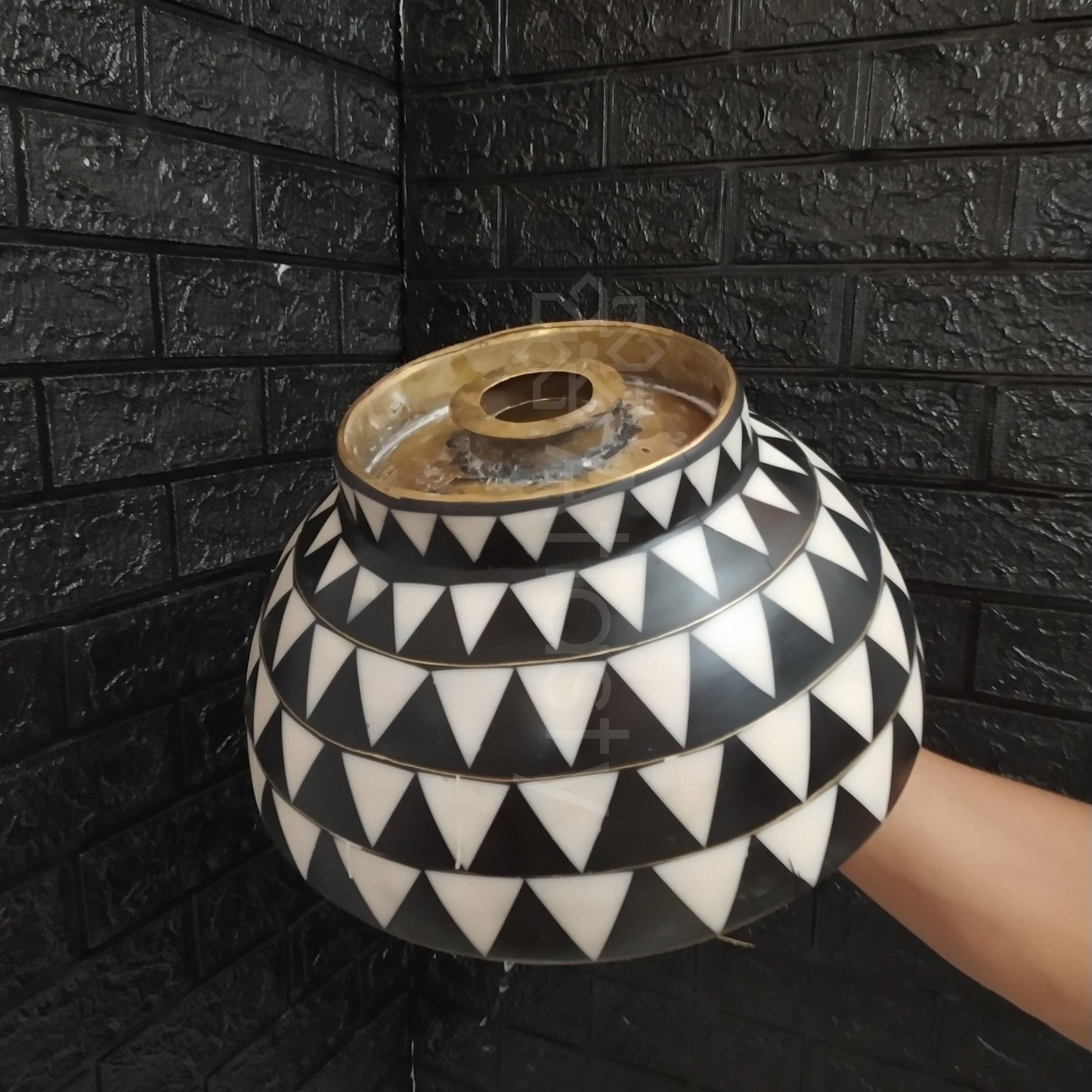 Bathroom Sink created from Brass and Resin, Black and White Pattern, Vanity Vessel Sink