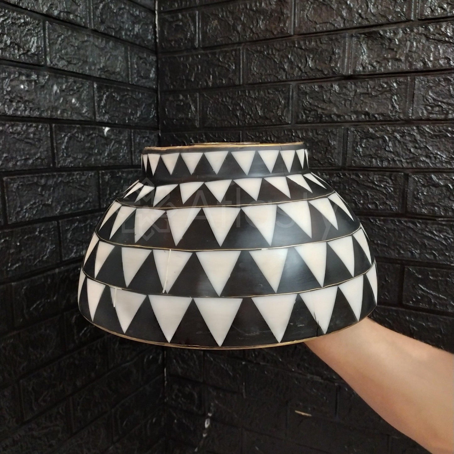 Bathroom Sink created from Brass and Resin, Black and White Pattern, Vanity Vessel Sink