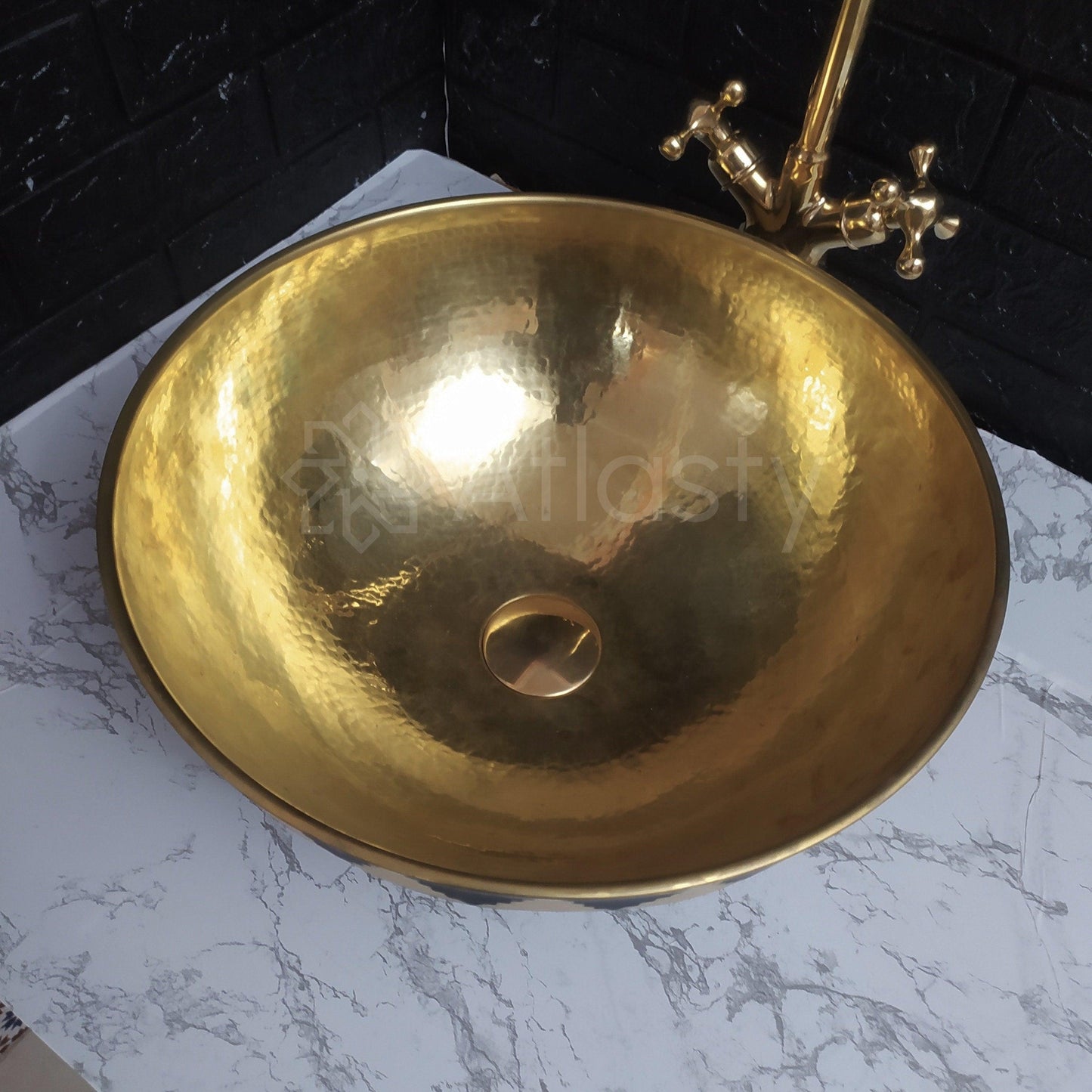 Brass Bathroom Sink | Brass Resin Vanity Vessel Sink | Black and White Bowl Sink | Bathroom Vanities | Antique | Bathroom Decoration