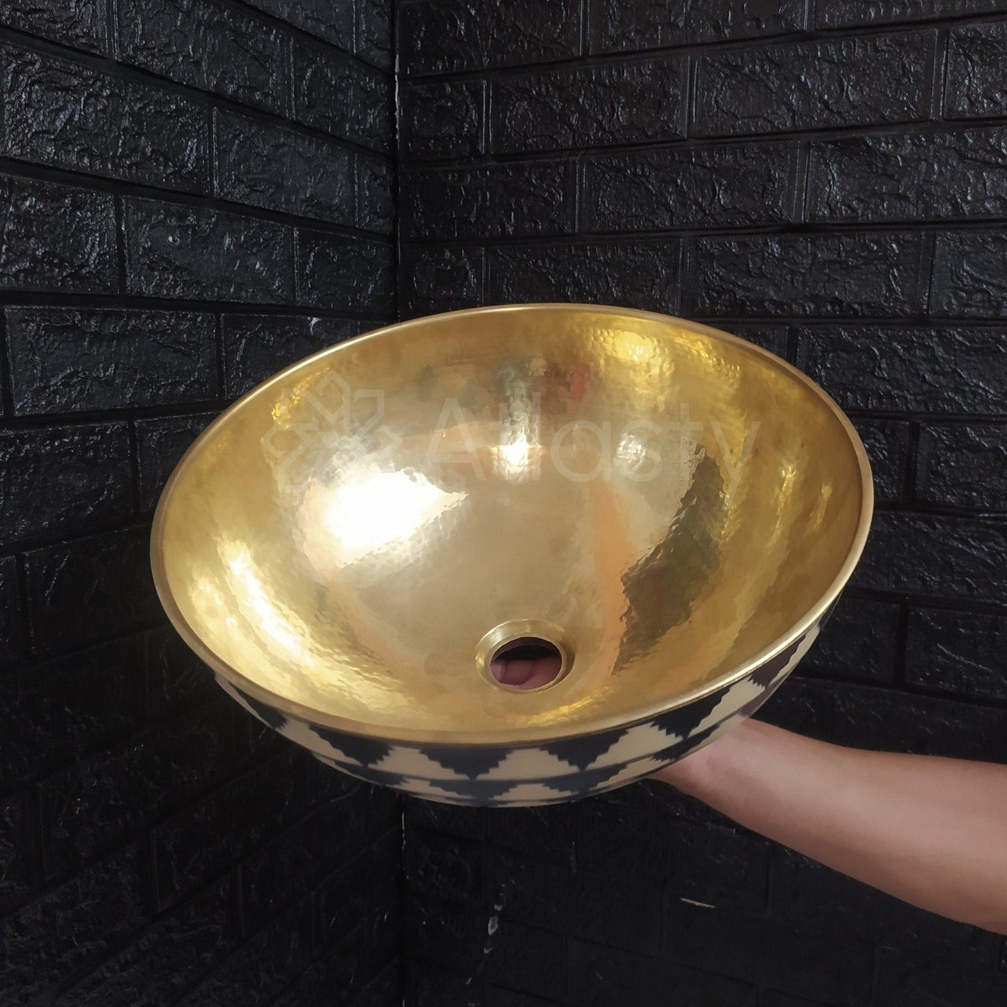 Brass Bathroom Sink | Brass Resin Vanity Vessel Sink | Black and White Bowl Sink | Bathroom Vanities | Antique | Bathroom Decoration