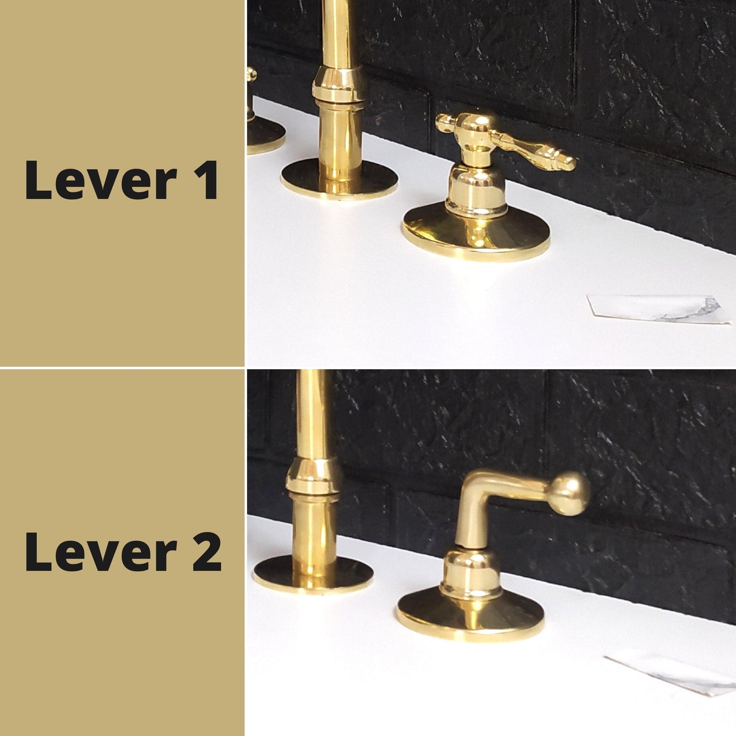 Unlacquered Brass 3 Holes Faucet | Deck Mounted Faucet | Lever Handles | Swivel Spout | Sprayer & Filtered Water Tap | Gold Antique Faucet