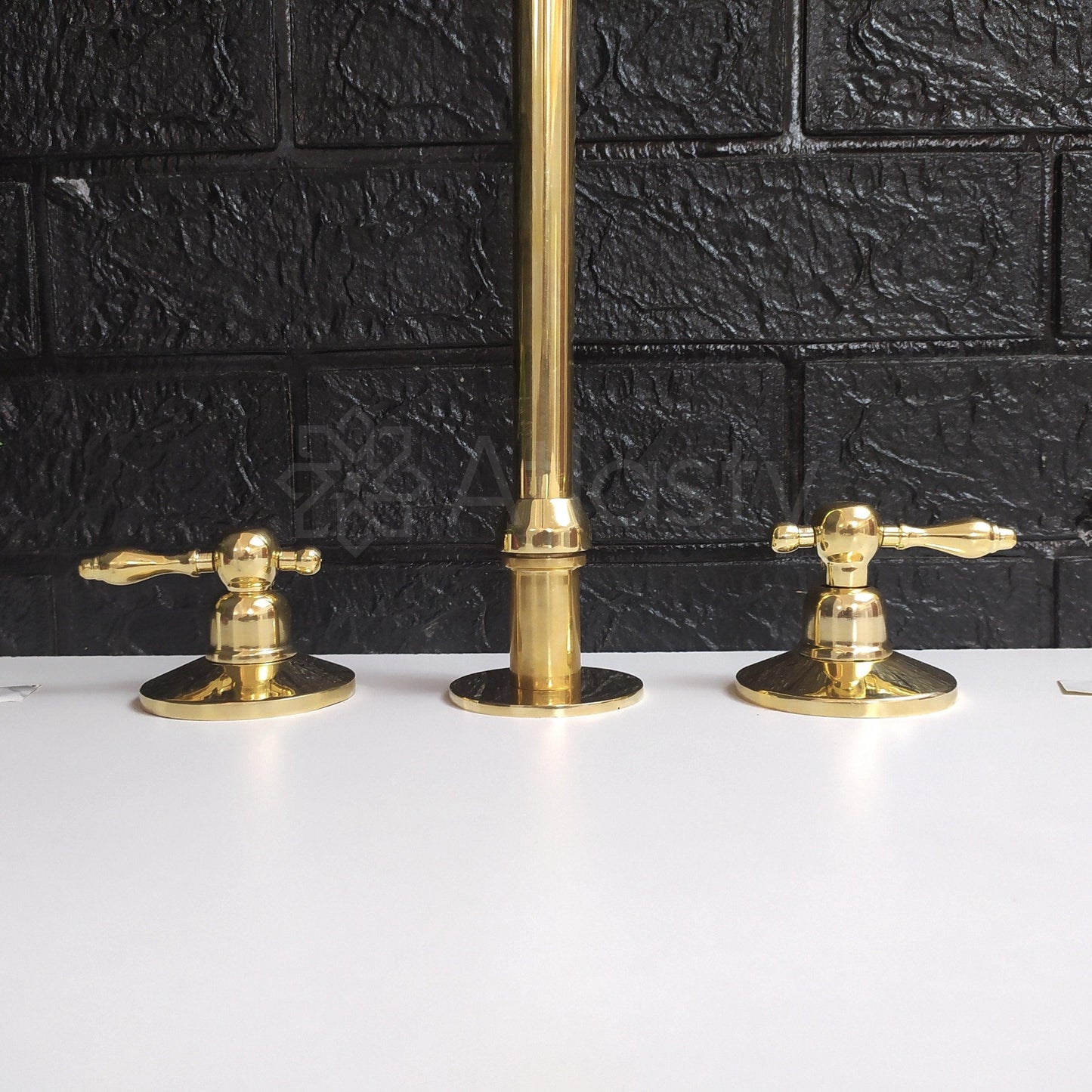 Unlacquered Brass 3 Holes Faucet | Deck Mounted Faucet | Lever Handles | Swivel Spout | Sprayer & Filtered Water Tap | Gold Antique Faucet