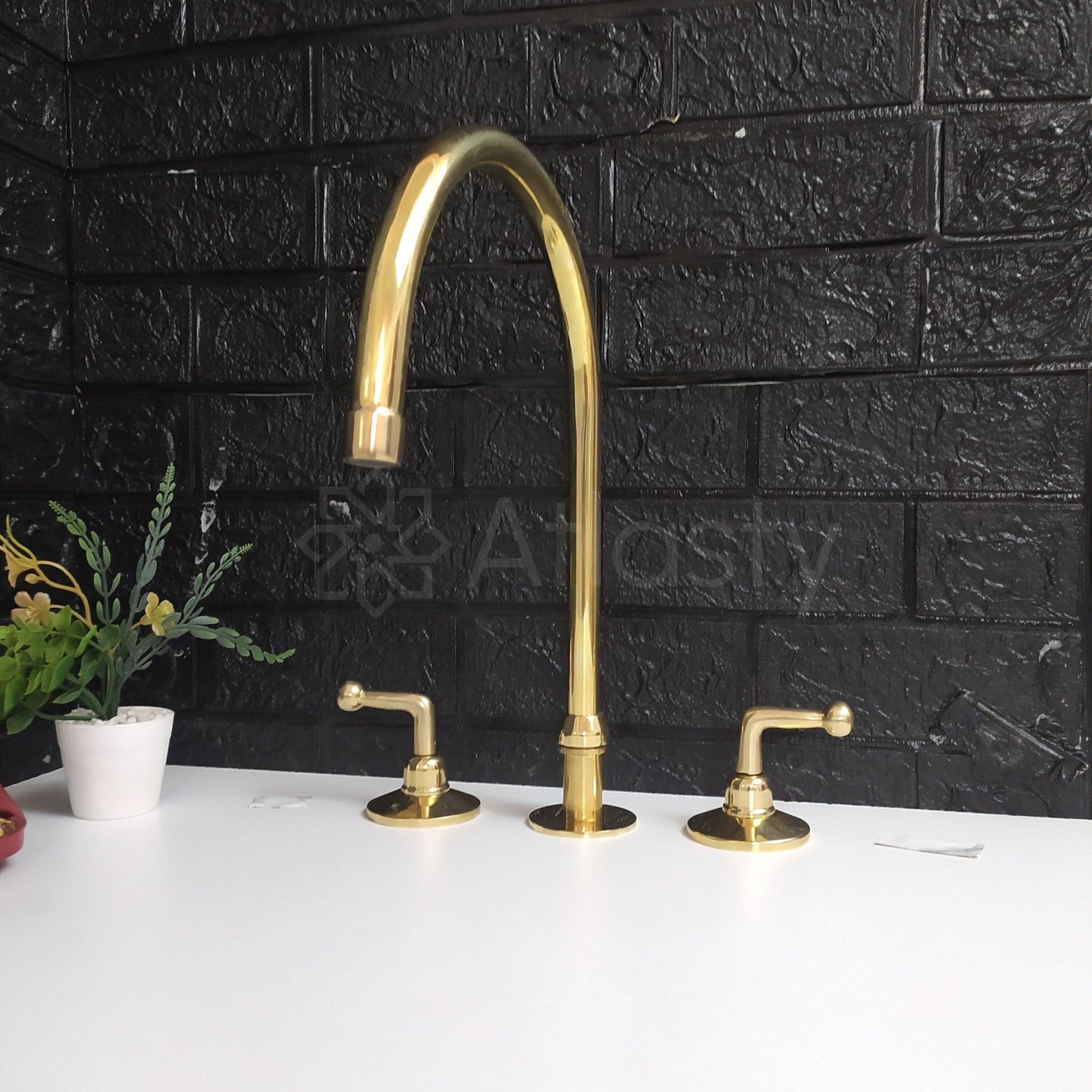 Unlacquered Brass 3 Holes Faucet | Deck Mounted Faucet | Lever Handles | Swivel Spout | Gold Antique Faucet