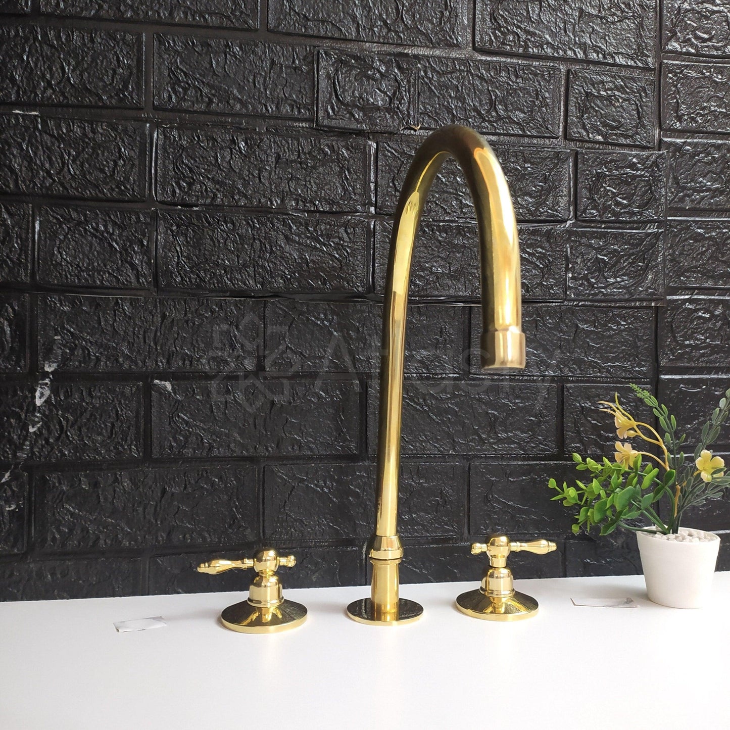 Unlacquered Brass 3 Holes Faucet | Deck Mounted Faucet | Lever Handles | Swivel Spout | Gold Antique Faucet