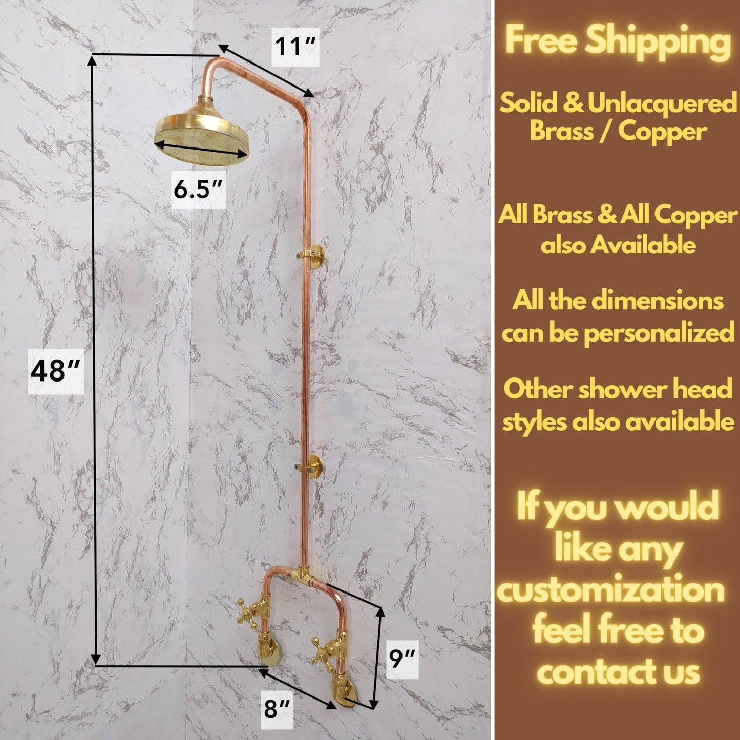 Sistema de ducha de latón antiguo con cabezal de ducha redondo y 2 manijas - Ref: ATLASS22