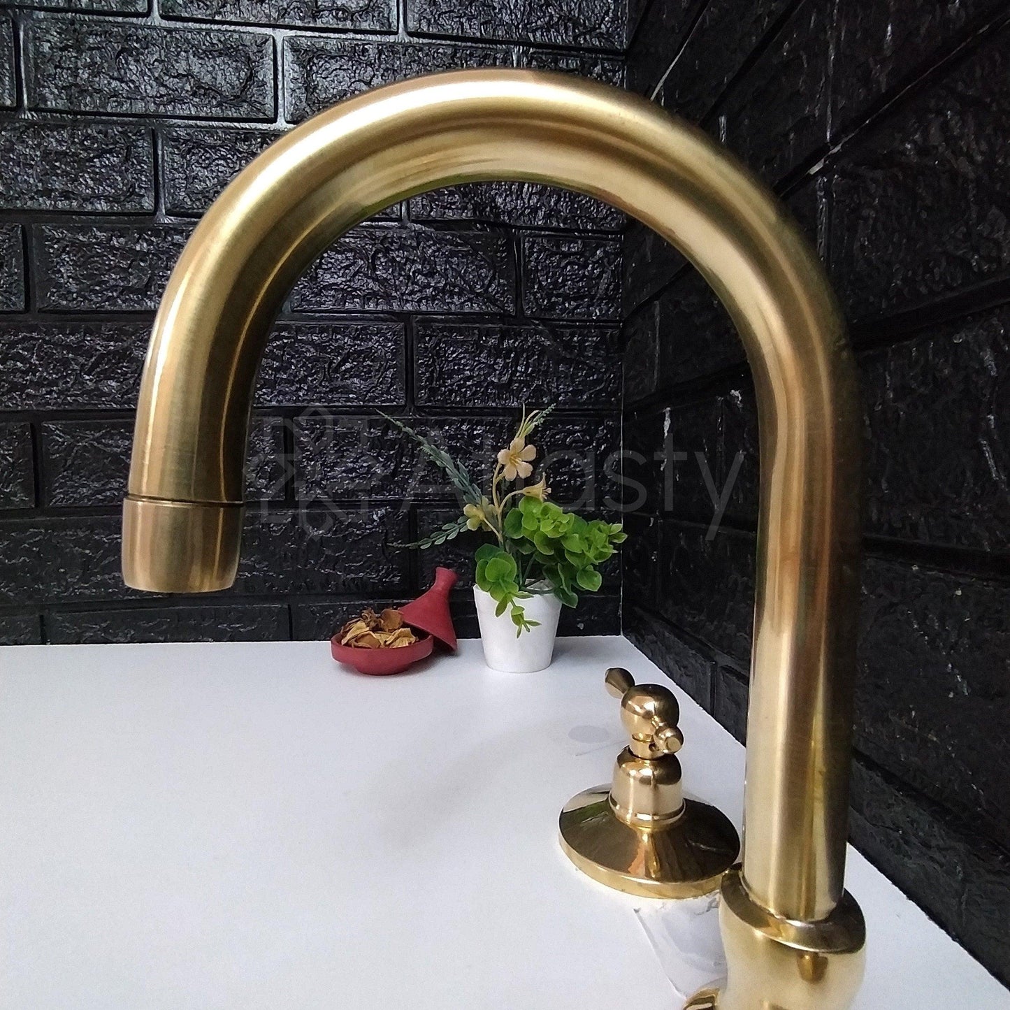 Unlacquered Brass 3 Holes Faucet With Sprayer | Lever & Cross Handles | Gold Antique Faucet