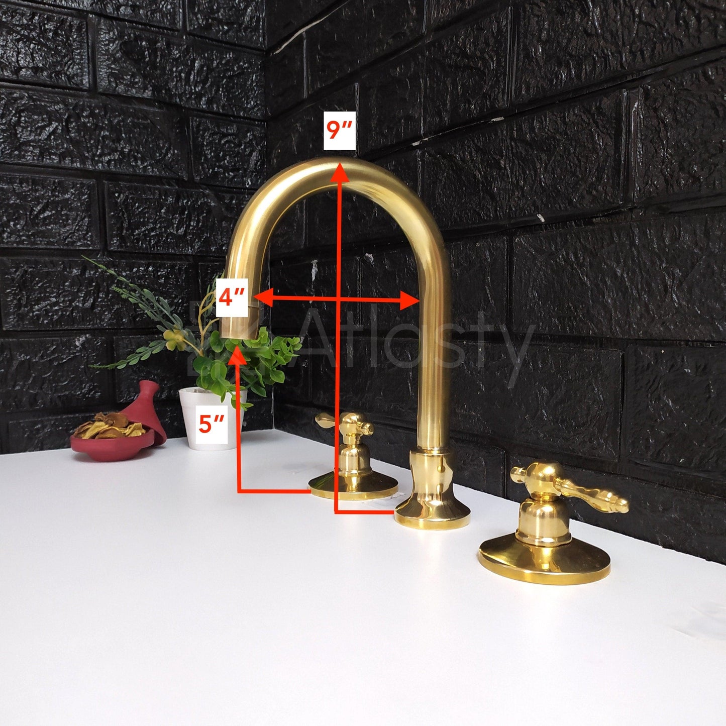 Unlacquered Brass 3 Holes Faucet With Sprayer | Lever & Cross Handles | Gold Antique Faucet