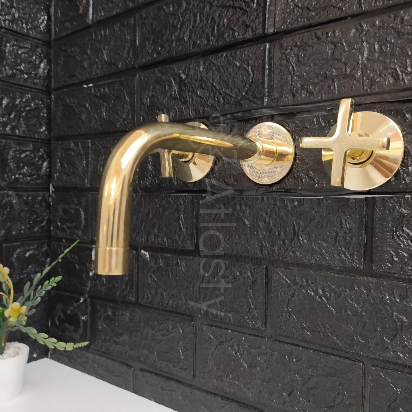 Unlacquered Brass Wall Mounted Bathroom Faucet - Vessel Sink Faucet with Cross or Lever Handles