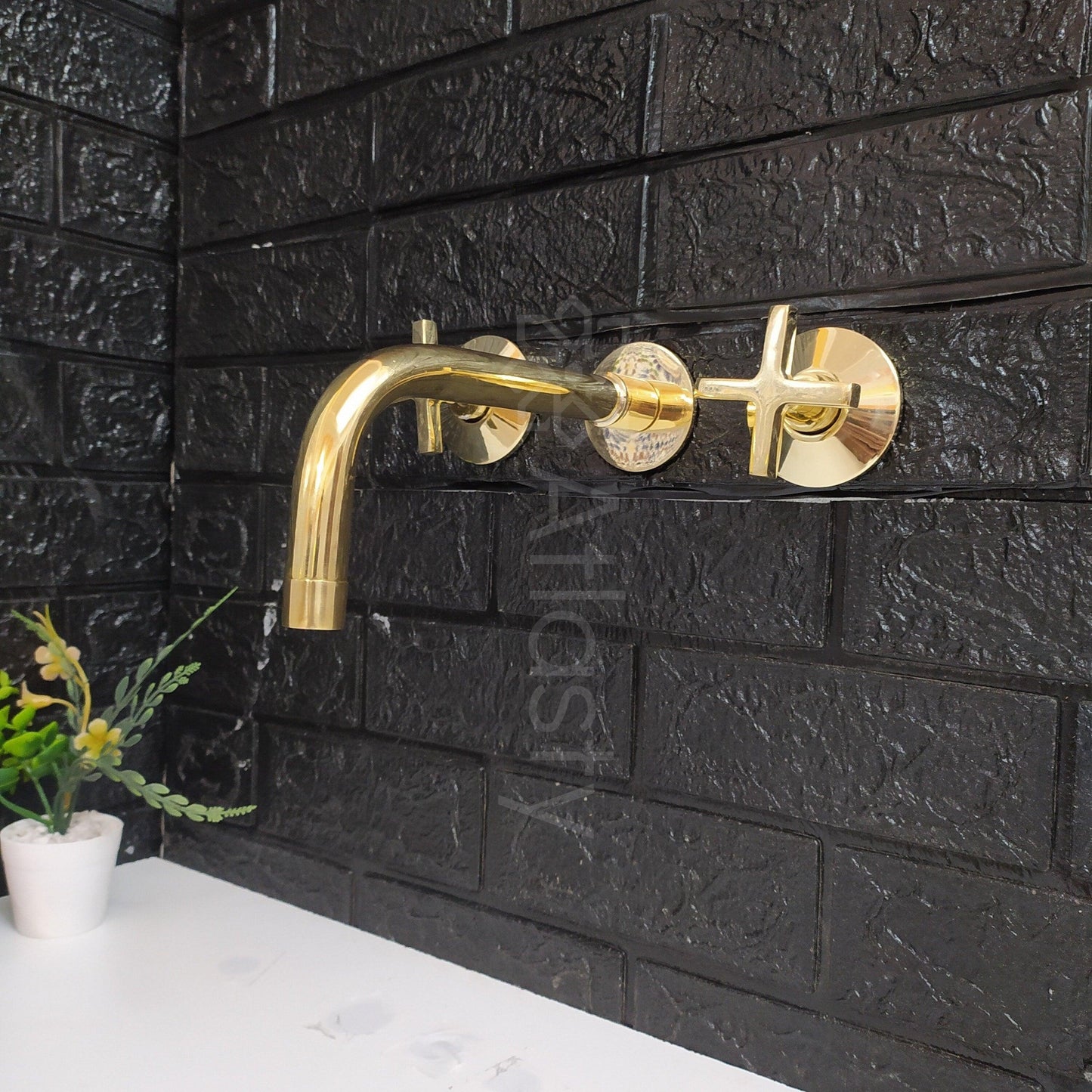 Unlacquered Brass Wall Mounted Bathroom Faucet - Vessel Sink Faucet with Cross or Lever Handles