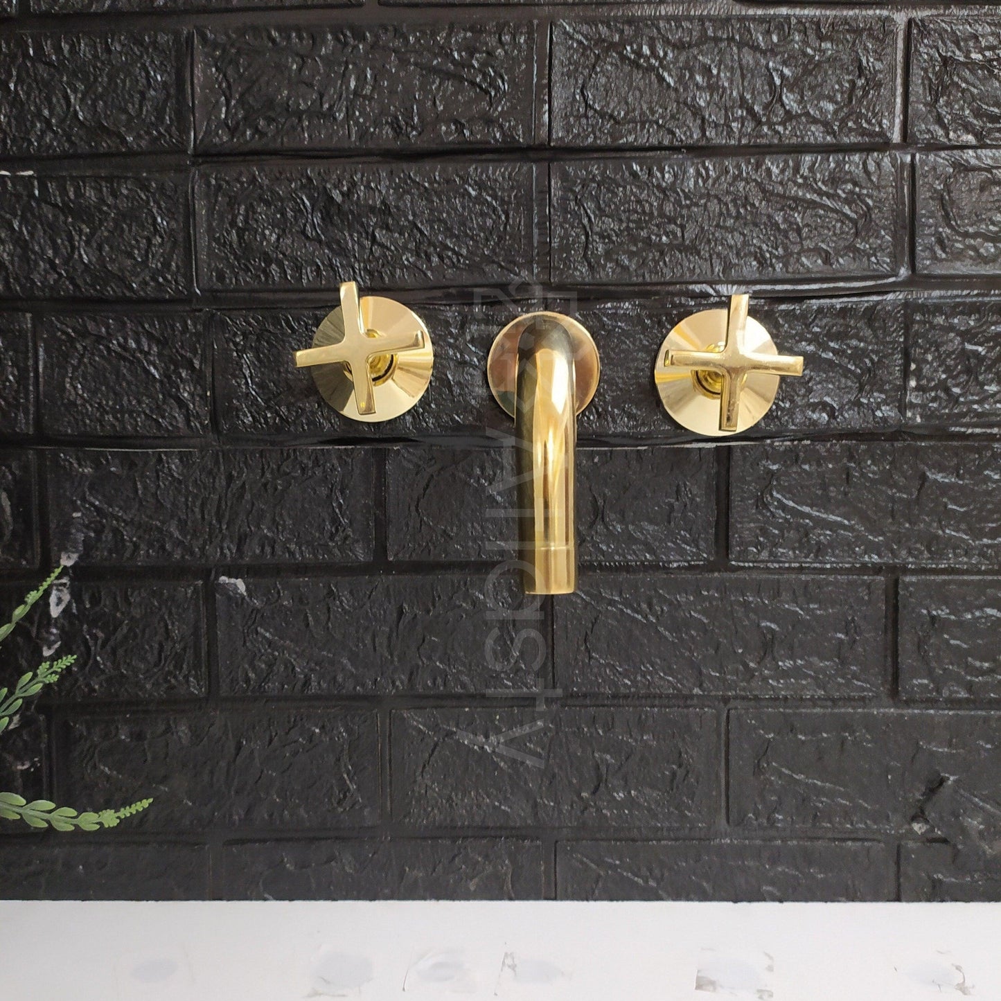 Unlacquered Brass Wall Mounted Bathroom Faucet - Vessel Sink Faucet with Cross or Lever Handles