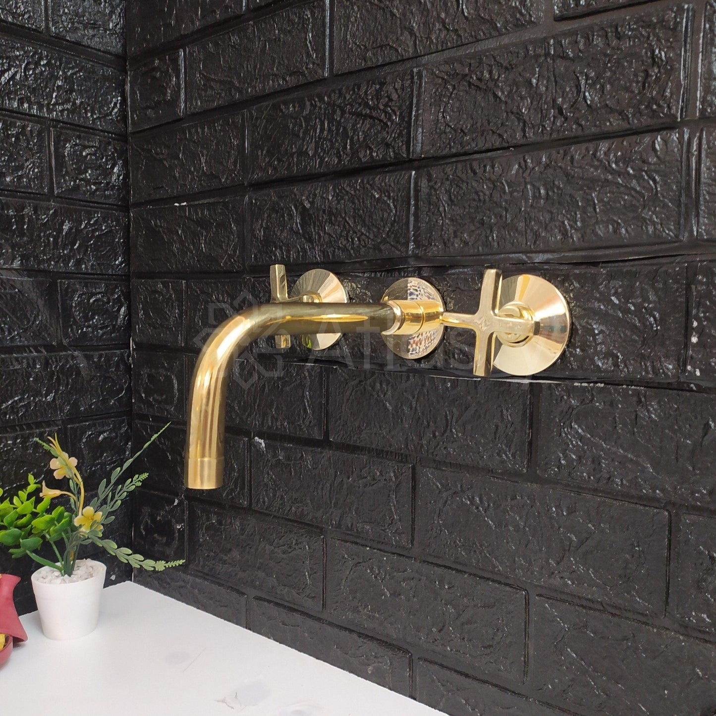 Unlacquered Brass Wall Mounted Bathroom Faucet - Vessel Sink Faucet with Cross or Lever Handles
