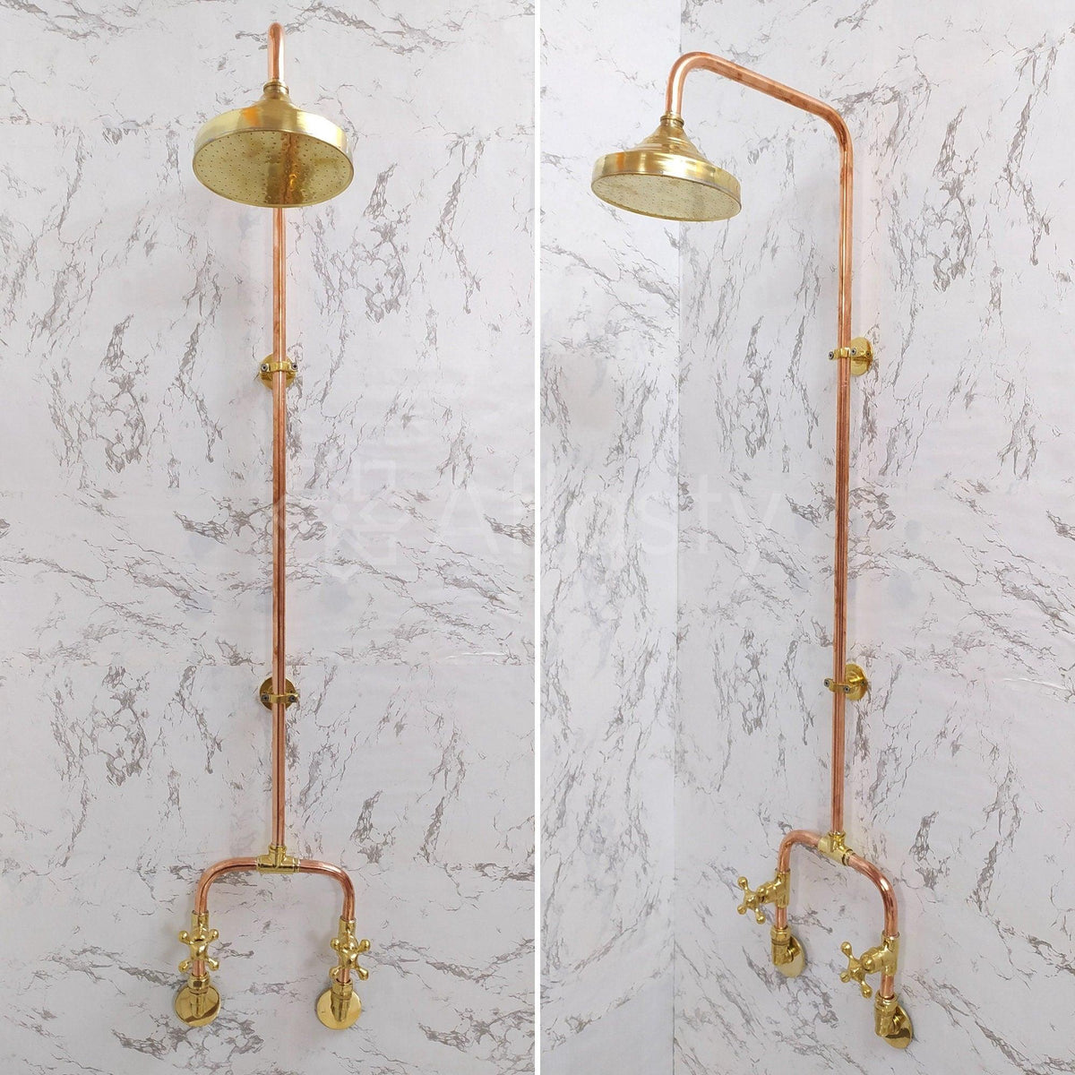 ATLASS22 antique brass shower system with round shower head image 2