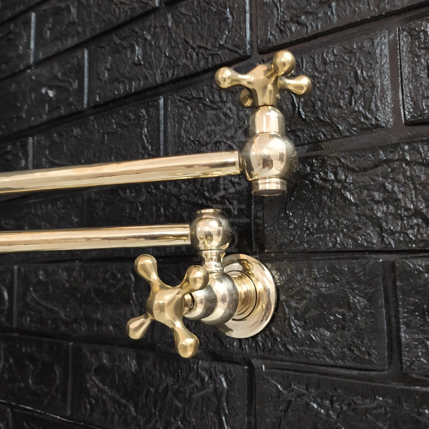 Wall Mount Pot Filler Kitchen Faucet, Unlacquered Solid Brass Pot Filler Kitchen Faucet with Cross Handle , Antique Brass